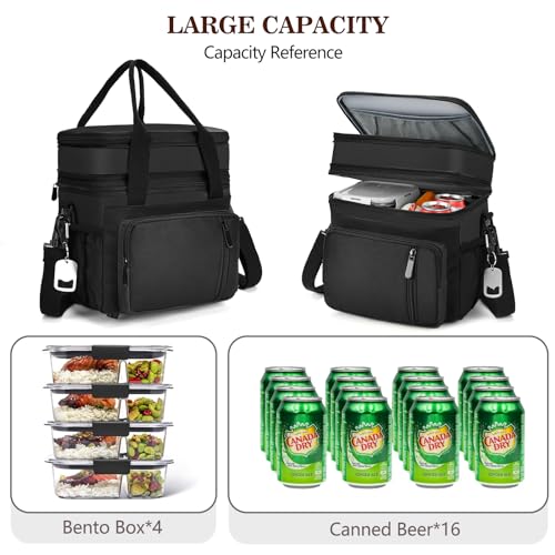 Lunch Box & Lunch Bag for Men Women, Large Insulated Adult Lunch Box, Leakproof Cooler Lunchbox with Bottle Opener for Work Picnic Beach, 16L, Black - color: Black