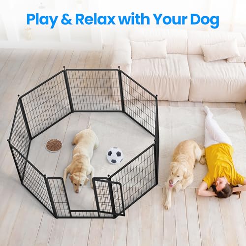 Simple Deluxe Dog Playpen, 32" Height 8 Panels Heavy Duty Dog Pen, Light Weight and Easy to Carry for Travel, Camping, for Small/Medium Dogs, Black - color: Black, size: 32 Inch Height, style: Metal
