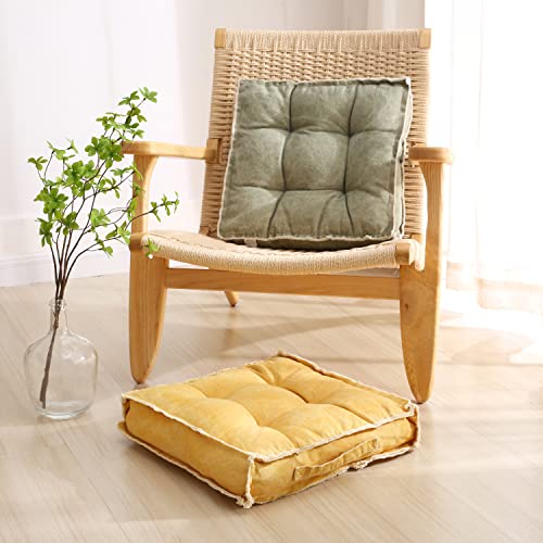 Verpert Square Thick Floor Seating Cushions,Solid Thick Tufted Cushion Meditation Pillow for Sitting on Floor,Tatami Pad for Guests or Kids Reading Nook, Yoga Living Room Sofa Balcony Outdoor(Yellow) - color: Yellow