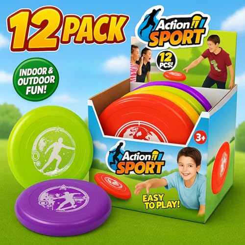 Liberty Imports 12 Pack: Plastic Flying Sports Discs Set for Outdoors Beach Backyard Throwing and Catching Activities, 9" Play Discs for Kids & Adults