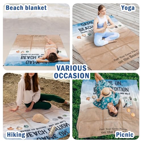 Funny Beach Game Pocket Picnic Blankets, Seashell Coastal Outdoor Beach Camping Blanket Waterproof Sandproof Gifts for Kids Boys, Sea Mini RV Picnic Mat for Camper Campsite Travel 55x60in - color: Game