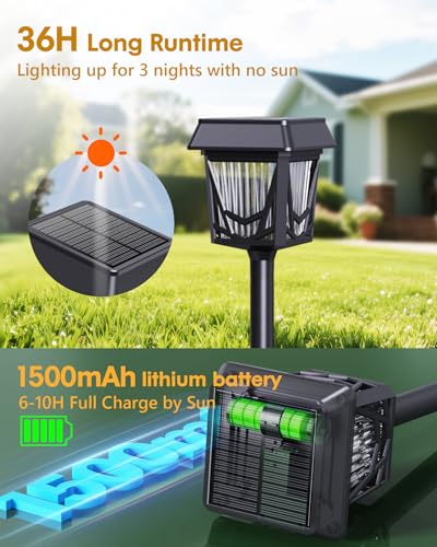 Solar Pathway Lights, Outdoor Lights Waterproof 6 Pack, Large Solar Panel, Type-C Fast Charge, 36H Long Lasting, Auto On/OFF, Dimmer & Breathing, Outdoor Lamp for Path/Patio/Backyard/Garden Decoration - color: Black