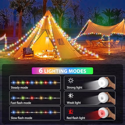 Camping String Lights, 4 in 1 Quick Storage 32.8FT Rechargeable Tent Lights with 6 Modes Hanging Waterproof Camp Lamp Camping Essentials for AwnTent Hiking Yard Garden Bedroom Festival -Multicolor - color: Multicolor, size: 1PACK
