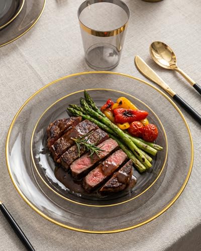 Supernal 180PCS Black and Gold Plastic Dinnerware Set - Black Plastic Plates with Disposable Silverware Include 30 Dinner / 30 Dessert Plates, 30 Forks,30 Knives,30 Spoons & 30 Cups for Party&New Year - color: 180pcs Black and Gold Dinnerware Set