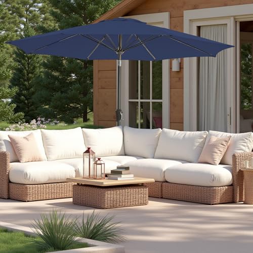 9FT Large Outdoor Patio Umbrella Pool Market Umbrella-UV Resistant, Easy Push Button Tilt and Crank, 8 Sturdy Ribs Heavy-Duty Table Umbrella for Deck, Backyard,Garden (Navy) - color: Navy, size: 9 FT