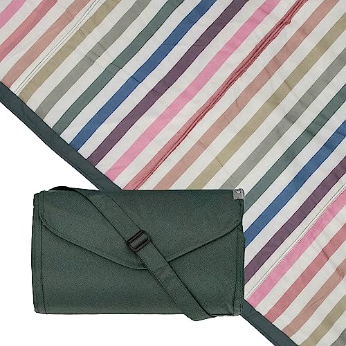 Little Unicorn 5'x5' Outdoor Family Picnic & Beach Blanket | Durable & Water-Resistant Fabric | Compact Fold & Easily Wipes Clean | Zipper Pocket (Chroma Rugby Stripe) - color: Chroma Rugby Stripe, size: 5 x 5