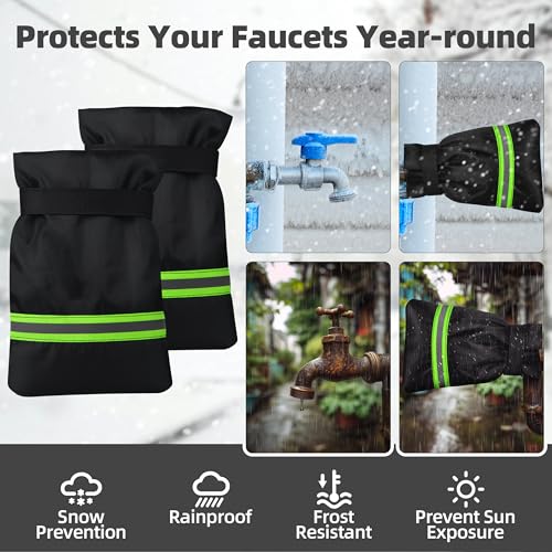 Outdoor Faucet Covers for Winter: Freeze Protection for Outside Hose Bib Spout - Insulation Water Spigot Sock with 9.5" H x 6.7" W - Waterproof Tap Cover Reusable for Garden 2 Pack