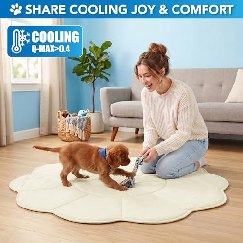 PetAmi Dog Cooling Mat, Flower Shape, Pet Pad with Cooling Nylon & Soft Fleece, Q-Max > 0.4 Reversible All Season Blanket for Dogs & Cats, Large 54x54 in, Beige - color: Beige, size: Large