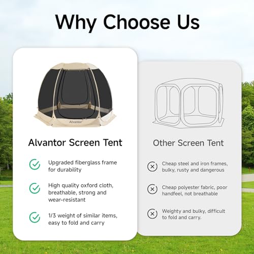 Alvantor® Screen House Room Camping Tent Outdoor Canopy Pop Up Sun Shade Hexagon Shelter Mesh Walls Not Waterproof 10'x10' Beige Patent Pending - color: Beige, size: 10'x10'