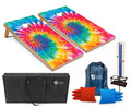 Tailgating Pros Cornhole Boards - 4'x2' Regulation Boards w/Carrying Case, Score Keeper, & Set of 8 Corn Filled Bags w/Tote - size: 4'x2' Boards w/ LED Ring Lights, style: Tie Dye
