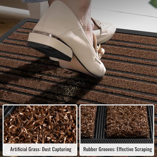 BEHERO Door Mat Outdoor Entrance, 36x17 Inches, Extra Durable Front Door Mat Outside, Heavy Duty Welcome Mat for Outside Entry, Back Door Mats Non Slip, Waterproof All-Season Doormats, Beige Brown - color: Beige Brown, size: 36" x 17" (Rectangular)