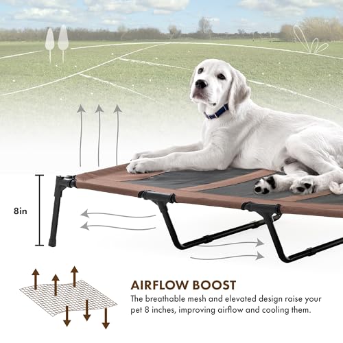 GrandTies Cooling Elevated Dog Bed with Canopy – XL Portable Pet Cot for Outdoor & Indoor Use – Waterproof Removable Shade, Breathable Mesh, Slip-Resistant Feet, Easy Assembly – Coca Mocha - color: Coca Mocha