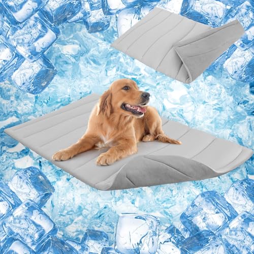 SCENEREAL Dog Cooling Mat for Crate, Thicken Self-Cooling Dog Pad Reversible (Cool & Warm), 59"x40" Pet Cool Bed for M Large XL Dogs,Kennel Sofa Mats Machine Washable, Durable Non-Toxic Gel, Outdoor - color: Grey, size: X-Large(59" L x 40" W x 1.0" HT)
