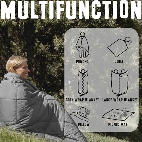 ZIPPIES 3M Thinsulate Insulation Puffy Camping Blanket for Cold Weather, Queen Size Warm Camping Quilt with Zipper, Waterproof Outdoor Sleeping Bag for Hammock, Cozy & Versatile Gift for Men and Women - color: Gray