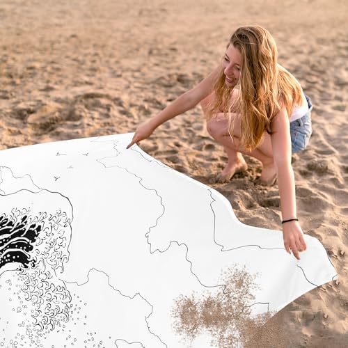 Beach Blanket, Large Sandproof & Waterproof Picnic Blankets, Quick Drying Sand Free Lightweight Beach Mat with 4 Stakes & Pockets for Outdoor Travel Camping Hiking Vacation Essentials - The Great Wave - color: Great Wave, size: 9x10 FT (1～8 person)