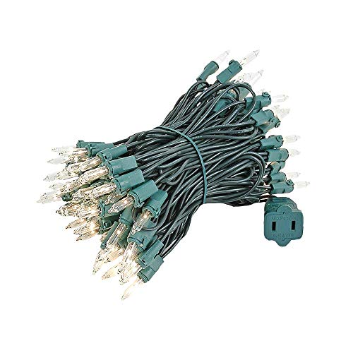 Novelty Lights 34 Feet 100 Bulbs Traditional Incandescent Mini Lights, Clear on Green Wire with 4" Spacing, Commercial Grade and UL Listed for Indoor/Outdoor Use, End-to-End Connectable - color: Green Wire
