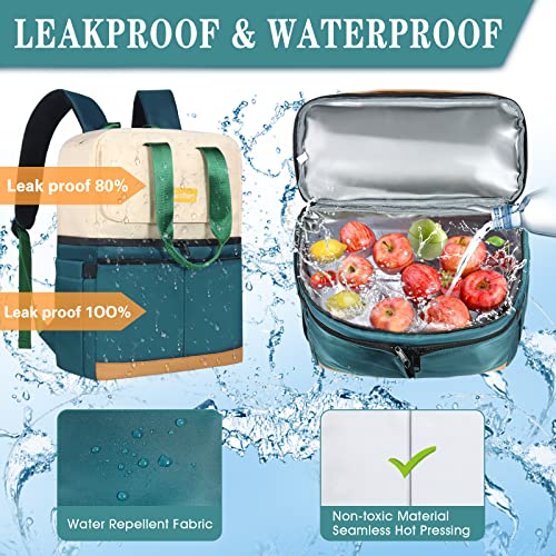 Scothen Backpack Cooler with Double Decker & 12 Ice Packs- Keeps 36 Cans Cold for Up to 24 Hours- Waterproof & Leak Proof Insulated Cooler Backpack- Stylish Cooler Bookbag for Women Travel Work Beach - color: Green