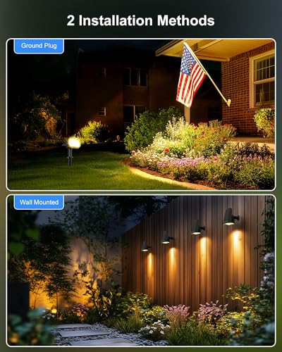 Brightown Solar Lights Outdoor with 58 LED & Auto ON/Off, IP67 Solar Spot Lights Outdoor with 3 Light Intensities. 2-in-1 Outdoor Solar Lights for Yard, Gardens, Flag and Pathways. 4Pcs (Warm White) - color: Warm White, size: 4 Pack