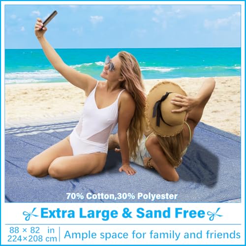 Oversized Turkish Beach Towel Blanket XXL Cotton Sandproof Towels Boho Woven Extra Large Big Sand Free Giant Throw Blankets Huge Quilt XL Picnic Camping Necessities Cloud For Adult Gifts Blue - color: Zzmtc Blue Cten, size: XXXL(88x82 IN,224x208 CM)