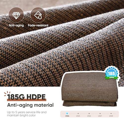 Quictent 20x16ft 185G HDPE Rectangle Sun Shade Sail Canopy 98% UV Block Outdoor Patio Garden with Hardware Kit (Brown) - color: Brown, size: 20 x 16 ft, style: Rectangle