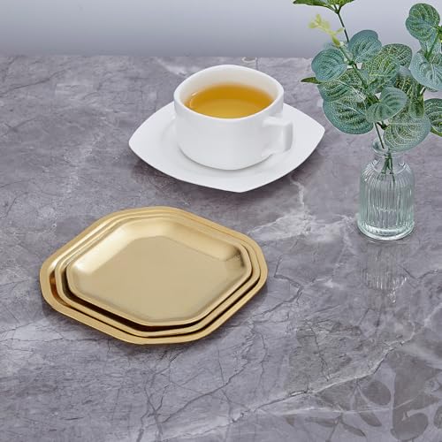 SANQIAHOME 5.9 * 5.9 inch square Appetizer Plates,thick stainless steel Dinner Plates, Pasta Dessert Plates for Sushi, Fruit oven/Dishwasher Safe, Set of 4,Gold - color: Gold, size: 5.9x5.9 in