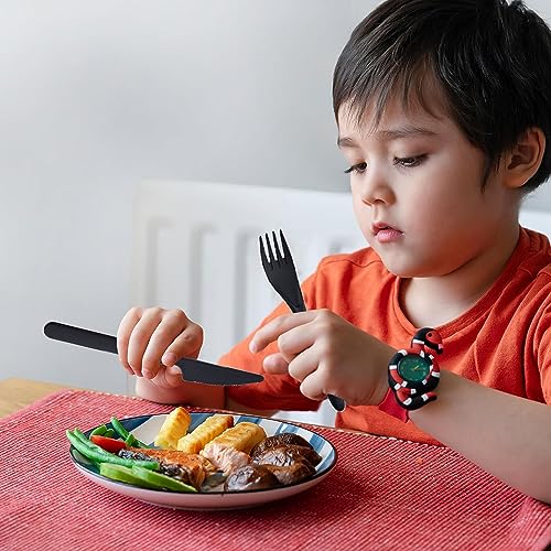Reusable Travel Utensils Set with Case, 4 Sets Wheat Straw Portable Plastic Fork Spoons Knife Cutlery, Camping Eco-Friendly BPA Free Tableware for Kids Adults Work Picnic or Daily Use (Black) - color: Black