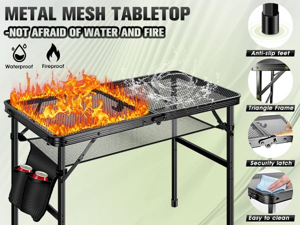 Ciavca Upgraded Folding Grill Table - Metal Portable Camping Table, 3 Height Adjustable Max 28", Lightweight Foldable for Outside BBQ 24"x15.8" - size: 24"x15.8"x28"