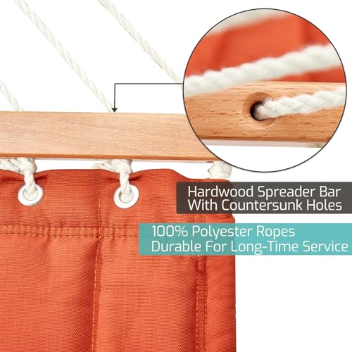 CHULIM Double Quilted Fabric Hammock with Hardwood Spreader Bars and Pillow 450 LBS Capacity 2 Person Large Hammock for Outdoor Patio Backyard Poolside - Terracotta - color: Terracotta