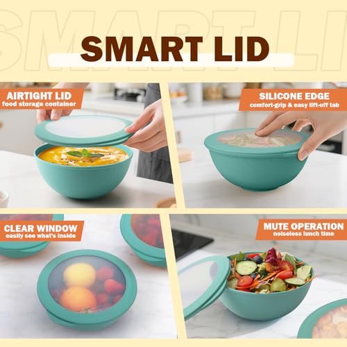 40 OZ Wheat Straw Bowls with Lids Set, 4 PCS Unbreakable Salad Bowls with Lid, Alternative Plastic Food Containers with Lids for Lunch, Microwave & Dishwasher Safe Kitchen Bowl Set, Green - color: Green, size: 40 Oz With Lid