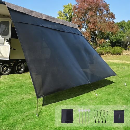 Dulepax RV Awning Shade Screen with Zipper 8'X18'3'' -Second Generation RV Awning Screen Significantly Improves Shadew and Privacy.Universal RV Awning Sun Shade Screen with Complete Kits - color: Black, size: 8'X18'3" Shade Screen for 19 ft Awning