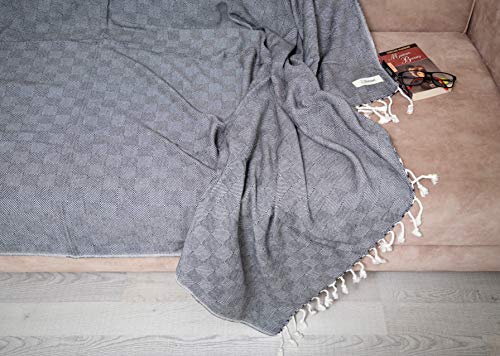 Bersuse 100% Cotton Milas XL Throw Blanket for Couch - 100% Cotton Lightweight Durable Throw Blanket, Big Blanket for Sensitive Skin, Decorative and Versatile - 60x90 Inches, Black - color: Black