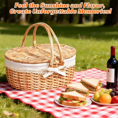 Hap Tim Large Size Wicker Picnic Basket with Lid - 40-Quart Capacity, 18.5 inches Length, 14.56 inches Width, 8.66 inches - style: Extra large size, white cloth