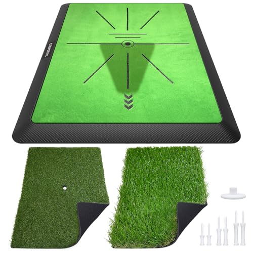COSPORTIC Golf Hitting Mat, Golf Training Mat for Swing Path Feedback Detection Batting,Extra Replaceable Golf Practice Mat, Golf Gifts for Men Women for Home Indoor Outdoor - color: Rough-Fairway-Tracks mat