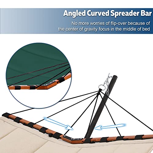 TegerDeger 12FT 2 Person Hammock with Stand Included 55 x 79IN Large Hammock 450LB Capacity with Hardwood Spreader Bar & Nylon Rope for Outside, Patio, Garden, Backyard, Beach, Poolside - Dark Green - color: Dark Green