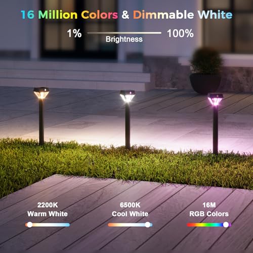 XMCOSY+ Smart Solar Pathway Lights, 150LM Motion Sensor Outdoor Lights, Waterproof, APP Control RGBCW Color Changing Garden Light for Yard Landscape Driveway, Compatible with Alexa, 6 Pack - size: 6 Pack (Includes smart bridge)