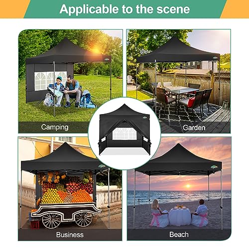 COBIZI 10x10 Pop Up Canopy with Sidewalls Heavy Duty Party Tent with Removable Awning Easy Up Outdoor Canopy Wedding, All Season Windproof&Waterproof with Roller Bag UPF 50+, Black - color: Black, size: 10x10 With 4 Sidewalls