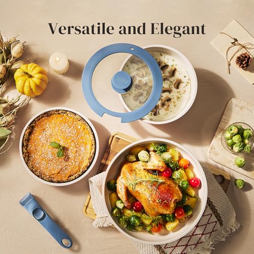 Redchef 16pcs Ceramic Nonstick Pots and Pans Set, Kitchen Cookware Set with Removable Handle, Non Toxic Cookware Set, PFAS PFOA & PTFE Free, RV Ceramic Cookware for Camping, Dishwasher/Oven Safe - size: 16 pcs Blue