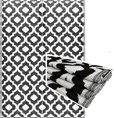 Outdoor Plastic Rugs - 6x9 Black, Reversible Recycled Plastic Straw Indoor Outdoor Patio Rugs Clearance Waterproof Large RV Camper Mats Outside 521 - color: Black, White, size: 6' x 9' (Rectangular)