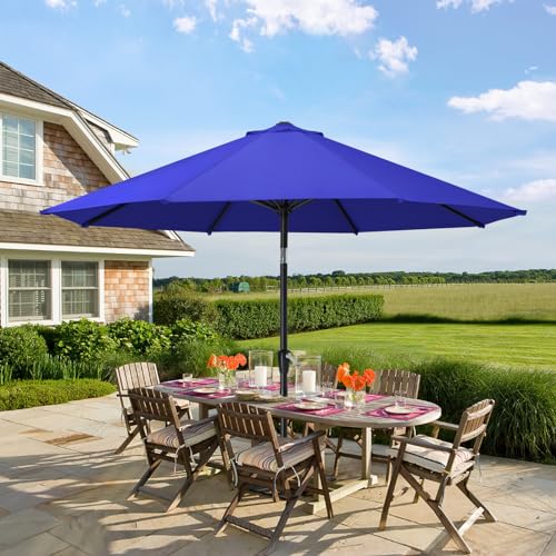 MASTERCANOPY 10FT Patio Umbrella with Push Button Tilt and Crank, Outdoor Market Umbrella with 8 Sturdy Ribs, UV Protection & Waterproof for Garden, Deck, Backyard, Pool (Blue) - color: blue, size: 10FT