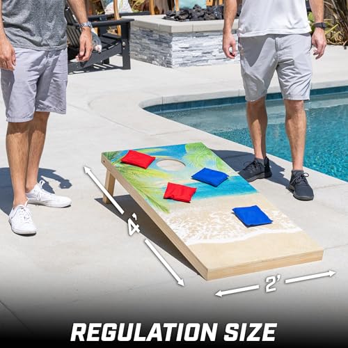 GoSports 4 x 2 ft Regulation Size Wood Cornhole Boards - 10 Vintage Wood Designs (Choose Your Style) - color: Tropical Beach