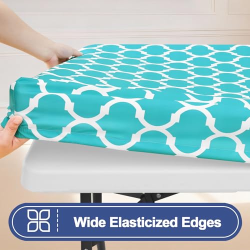 Smiry 2 Pack Rectangle Table Cloth 4 Foot, Waterproof Elastic Fitted Tablecloths, Windproof Washable Polyester Table Cover for Picnic, Camping, Outdoor (Aqua, 30"x48") - color: Aqua, size: 30"x48"