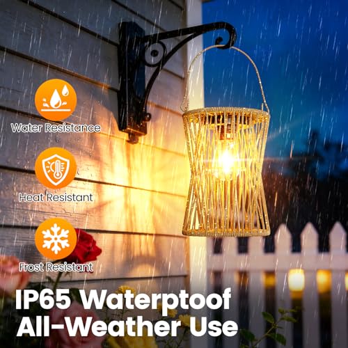 Solar Lanterns Outdoor Waterproof 1 Pack, Upgraded Rattan Hanging Solar Lights for Outside with Handle, Bright Auto On/Off Decorative Outdoor Lanterns for Patio Garden Yard Porch, Gifts for Mom - size: 1 Pack
