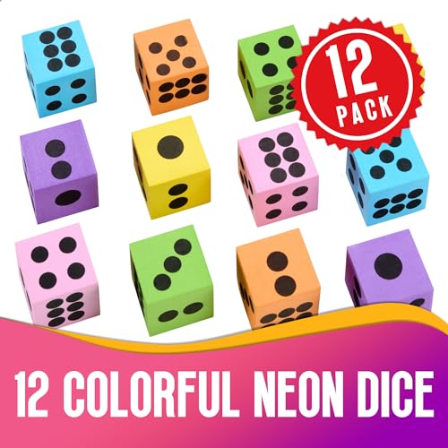 Neon Big Foam Dice Set - 12-Pack, Jumbo, and Colorful Dice for Kids - Ideal for Boosting Math Skills, Great Gifts, and Party Fun - style: 12 Pack