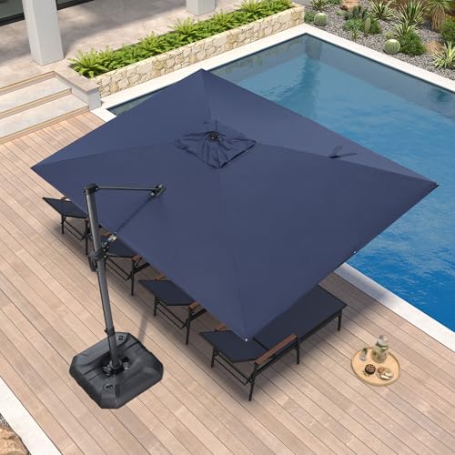 PURPLE LEAF 9' X 11.5' Patio Umbrella Outdoor Cantilever Rectangle Umbrella Aluminum Offset Umbrella with 360-degree Rotation for Garden Deck Pool Patio, Navy Blue - color: Navy Blue, size: 9' X 11.5', style: Standard