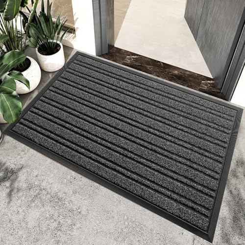 BEHERO Door Mat Outside Entrance, 30.5x17 Inches, Extra Durable Front Door Mat Outdoor, Heavy Duty Welcome Matt for Entryway, Anti-Slip Mats Back Door, Waterproof All-Season Doormats, Grey - color: Grey, size: 30.5" x 17" (Rectangular)