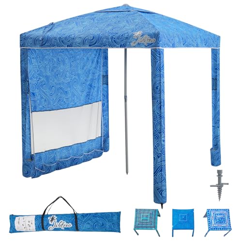 Jihfmo Beach Cabana, 6.2'×6.2' Beach Canopy with Side Wall, UPF 50+ UV Protection Easy Setup Tent Sun Shelter with Sand Pockets for Whole Family(Surging Waves) - color: Surging Waves