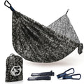 Foxelli Camping Hammock – Ultralight Hammock for Backpacking, Hiking, Festivals, Travel - Easy Setup with Tree-Friendly Ropes & Steel Carabiners, Heavy Duty Parachute Nylon - color: Tribal Grey