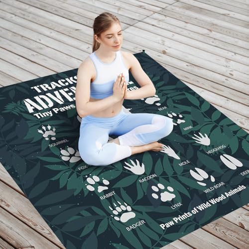 Camping Paws Tracks Pocket Picnic Blankets, Camp Mini Beach Camping Blanket Waterproof, Rustic Green Leaf RV Outdoor Picnic Blanket Mat Gifts for Camper Campsite Travel Hiking 55x60in - color: Paws