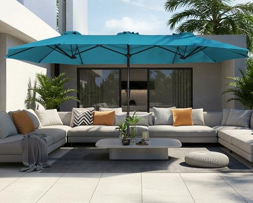 SUPERJARE 13FT Outdoor Umbrella for Patio, Double sided Pool Umbrellas with Fade Resistant Canopy, Large Table Umbrella for Deck, Market, Backyard - Lake Blue - color: Lake Blue, size: 13FT
