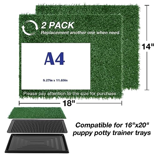 GLOBREEN Puppy Artificial Grass Pee Pad for Dogs Potty Training - 18 x 14 Inches Replacement Pet Fake Grass Mat 2 Pack, Reusable & High Drainage & Anti Odors - size: 18"x14"